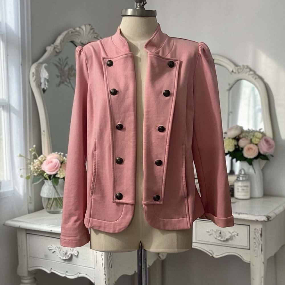 Tommy Hilfiger Pink Military Knit Nautical Cardigan Blazer Jacket  Womens Medium
